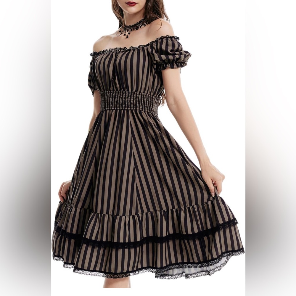 Stripped Scarlet Darkness flare dress.